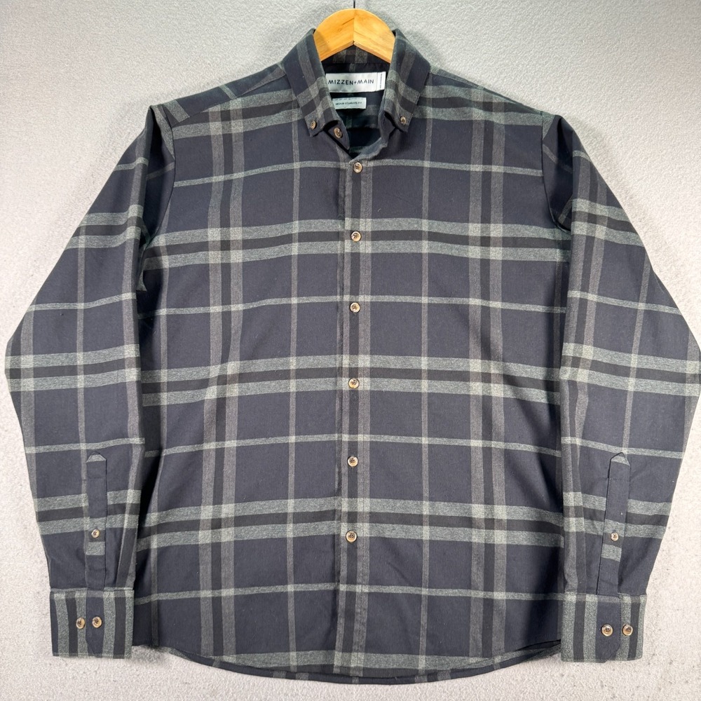 Mizzen+Main Proctor Button‎ Up Shirt Mens Medium Standard Fit Gray Plaid Comfort